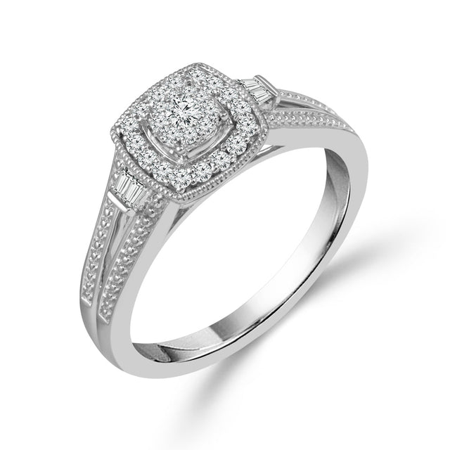 1/4ctw Diamond Cushion Halo White Gold Promise Ring - Size 7