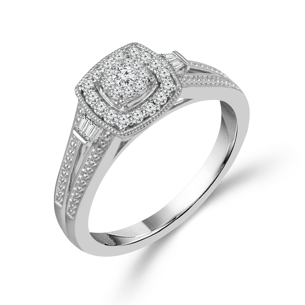 1/4ctw Diamond Cushion Halo White Gold Promise Ring - Size 7