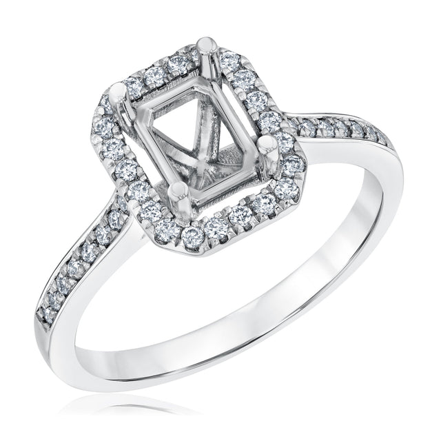 1/4ctw Diamond Emerald Halo White Gold Engagement Ring Setting - Size 5