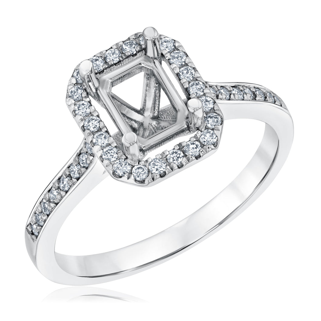 1/4ctw Diamond Emerald Halo White Gold Engagement Ring Setting - Size 5