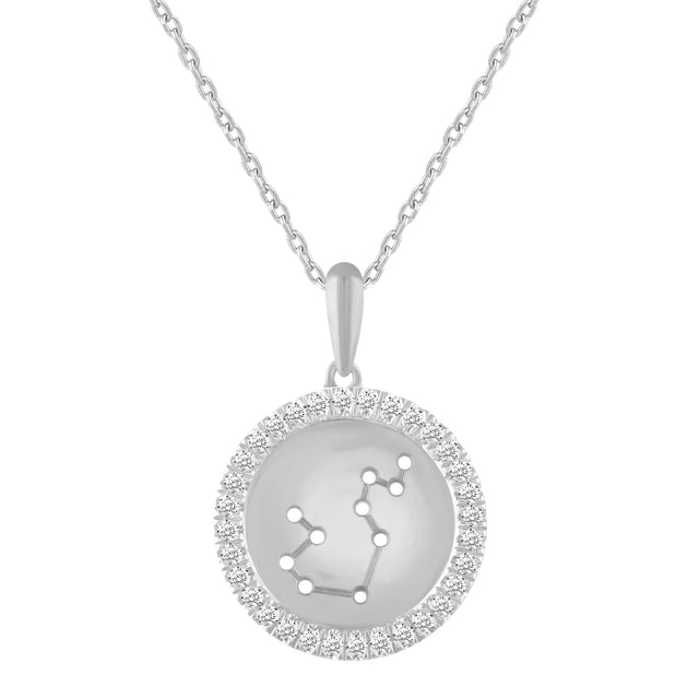 1/4ctw Diamond Halo Aquarius Constellation Sterling Silver Zodiac Pendant Necklace