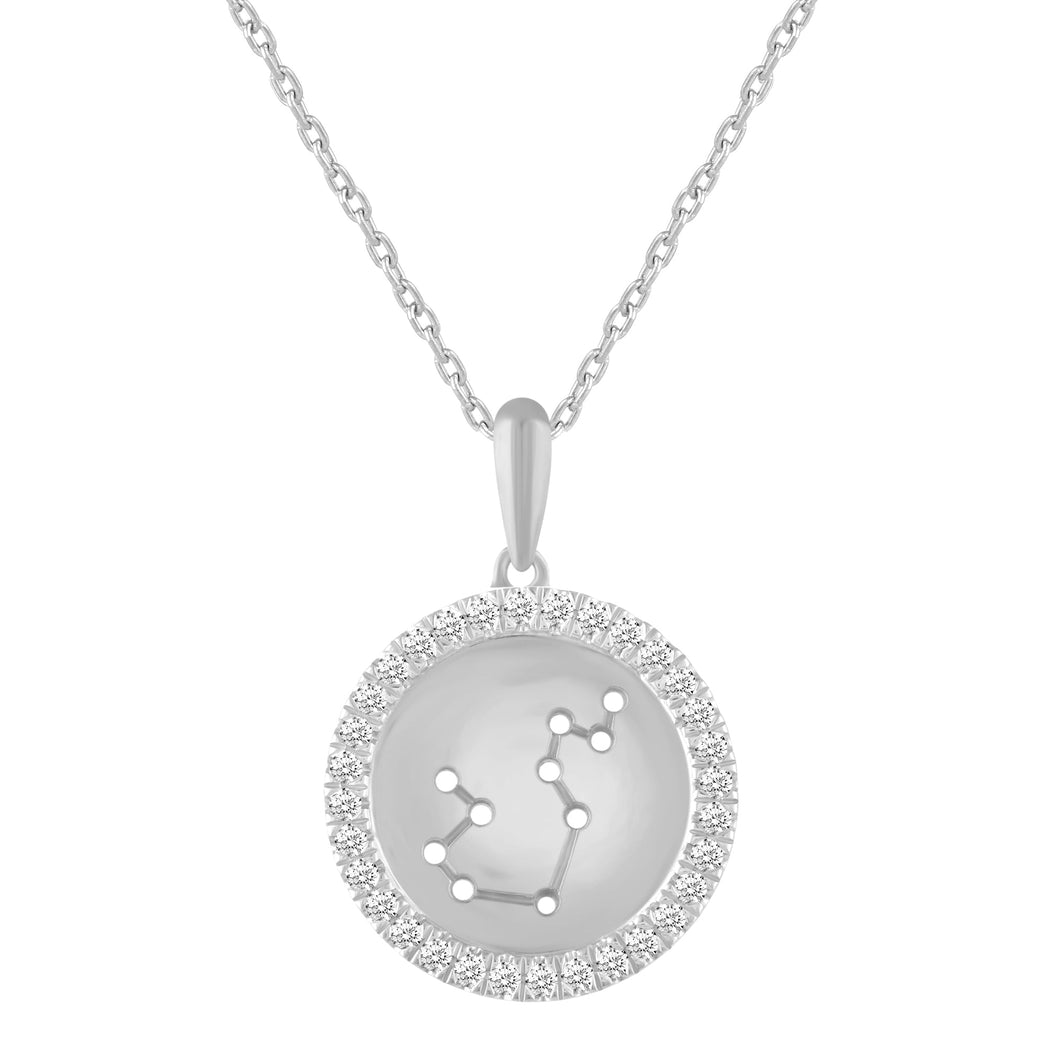 1/4ctw Diamond Halo Aquarius Constellation Sterling Silver Zodiac Pendant Necklace