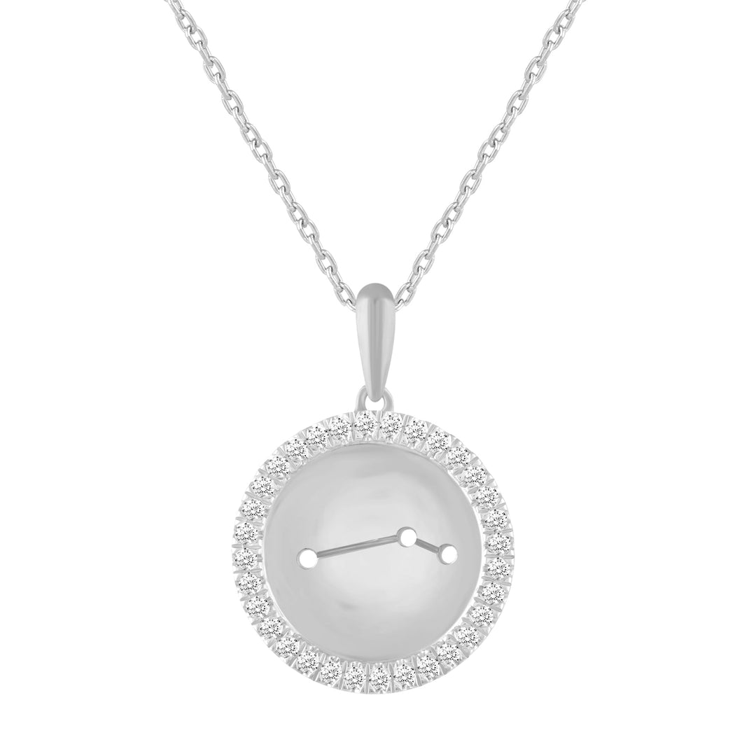 1/4ctw Diamond Halo Aries Constellation Sterling Silver Zodiac Pendant Necklace