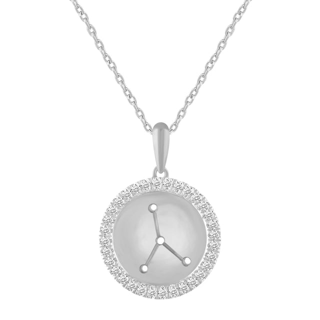 1/4ctw Diamond Halo Cancer Constellation Sterling Silver Zodiac Pendant Necklace