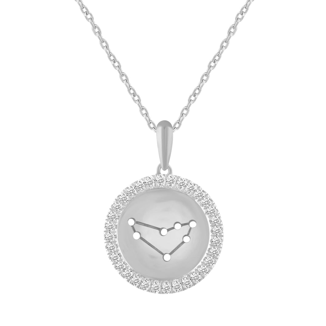 1/4ctw Diamond Halo Capricorn Constellation Sterling Silver Zodiac Pendant Necklace