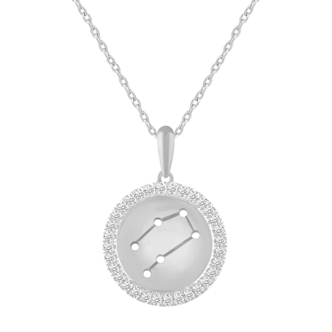 1/4ctw Diamond Halo Gemini Constellation Sterling Silver Zodiac Pendant Necklace