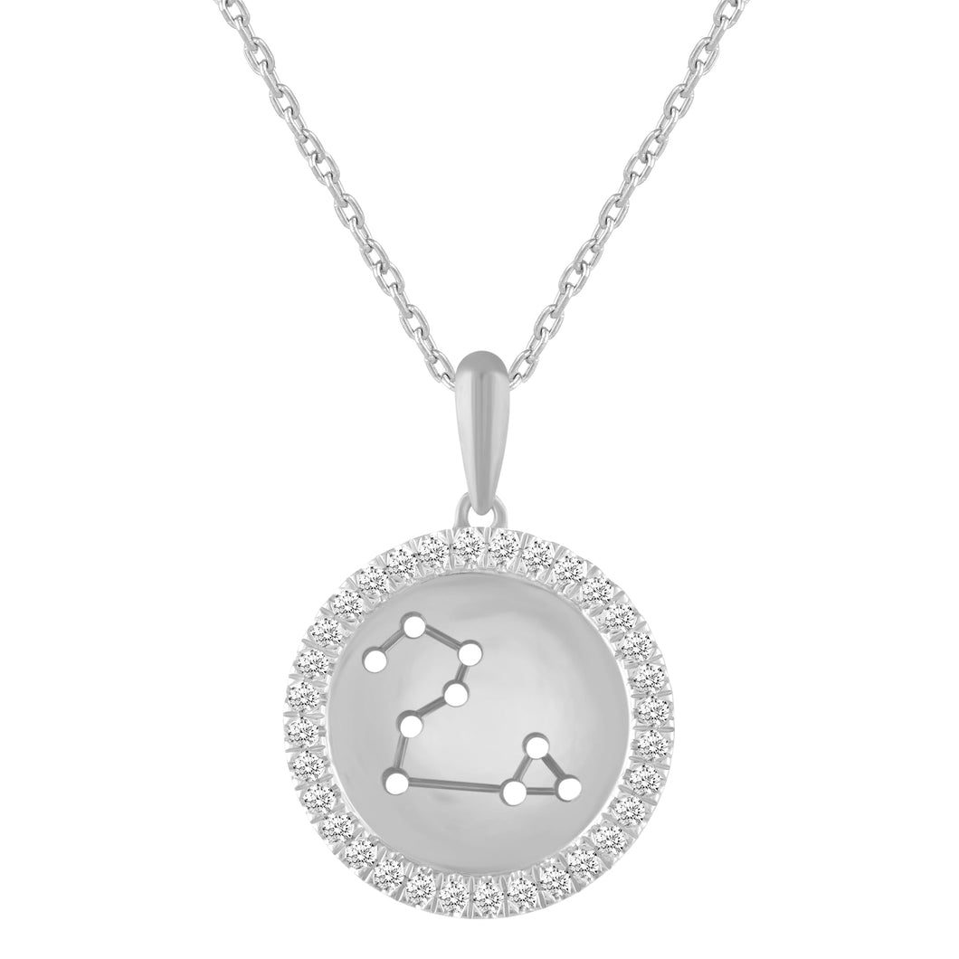 1/4ctw Diamond Halo Leo Constellation Sterling Silver Zodiac Pendant Necklace