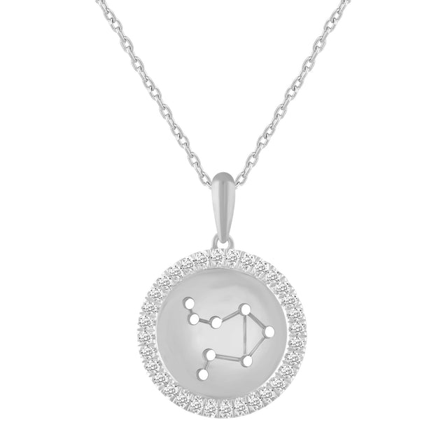 1/4ctw Diamond Halo Libra Constellation Sterling Silver Zodiac Pendant Necklace