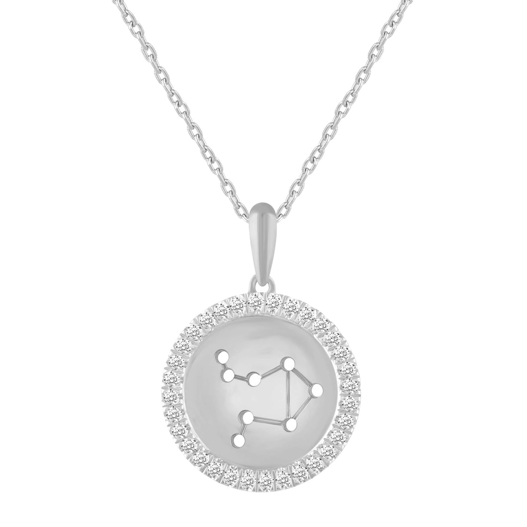 1/4ctw Diamond Halo Libra Constellation Sterling Silver Zodiac Pendant Necklace