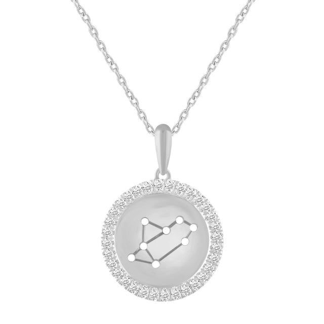 1/4ctw Diamond Halo Sagittarius Constellation Sterling Silver Zodiac Pendant Necklace