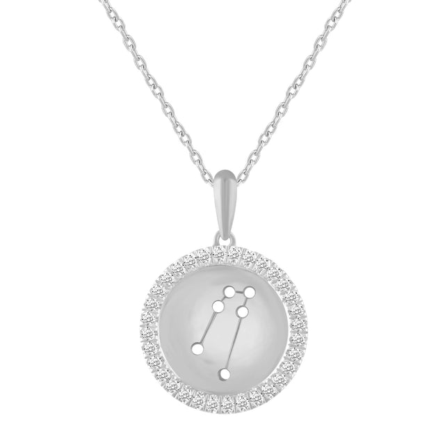 1/4ctw Diamond Halo Taurus Constellation Sterling Silver Zodiac Pendant Necklace