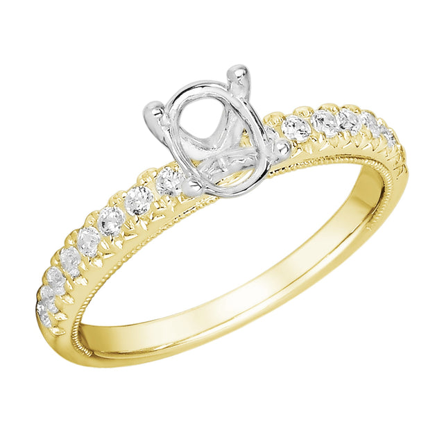 1/4ctw Diamond Milgrain Accent Yellow Gold Engagement Ring Setting | Size 5