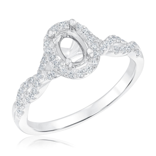 1/4ctw Diamond Oval Halo Twist White Gold Engagement Ring Setting - Size 5.5
