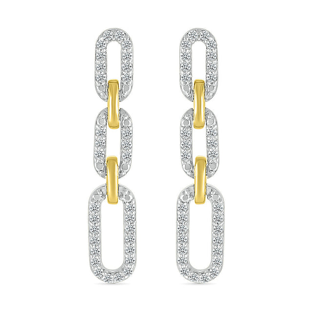 1/4ctw Diamond Paperclip Link Two-Tone Drop Earrings