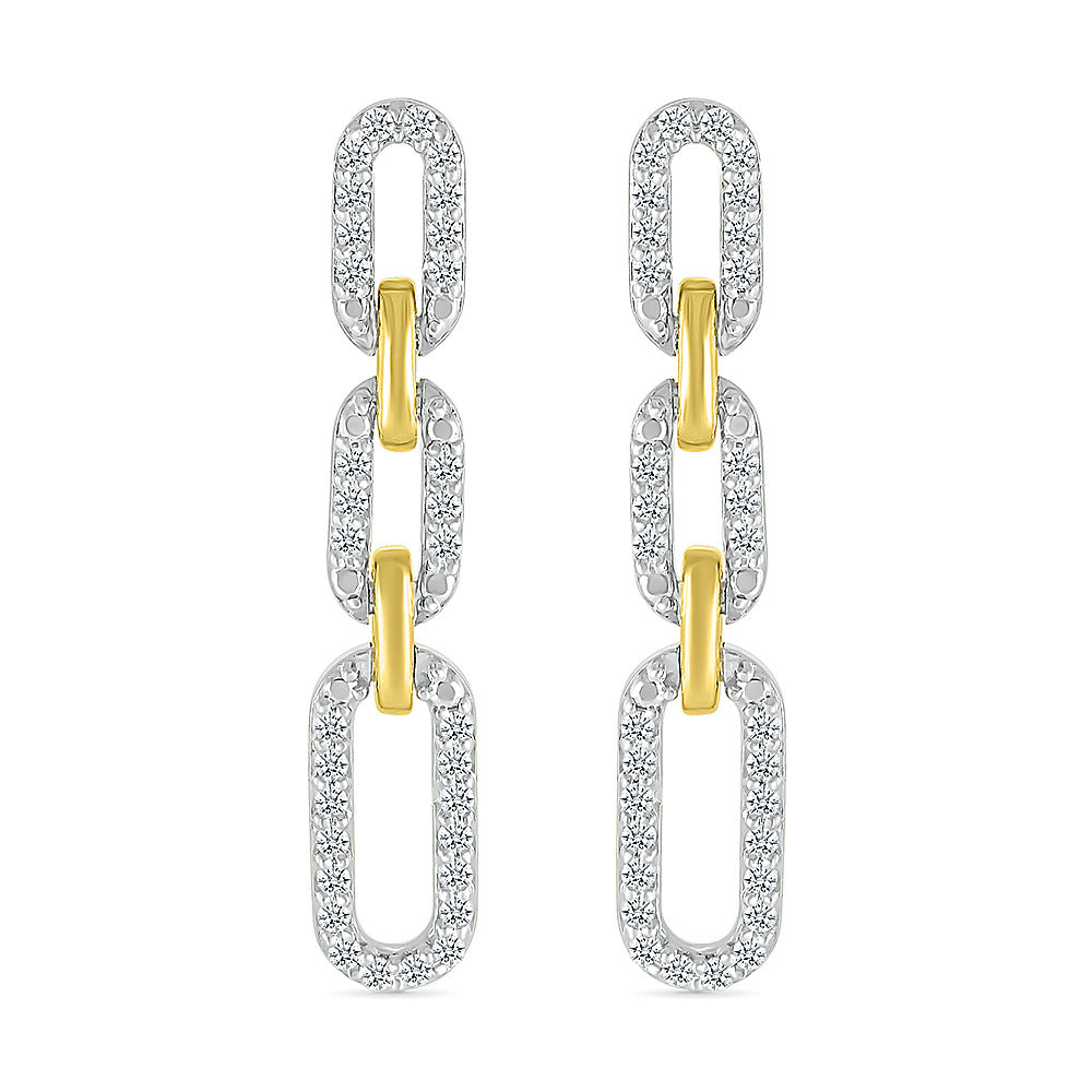 1/4ctw Diamond Paperclip Link Two-Tone Drop Earrings