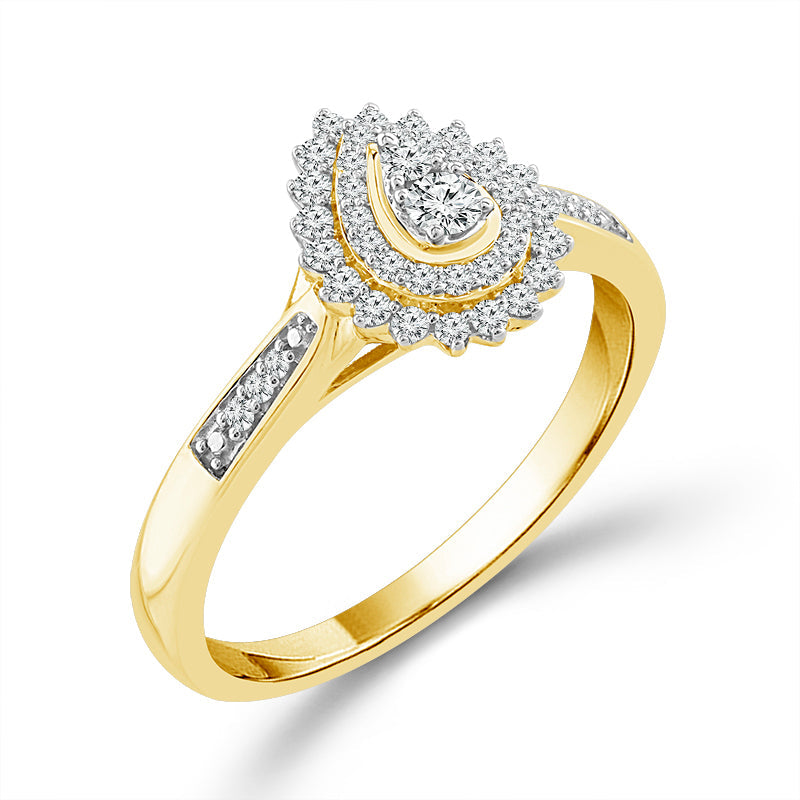 1/4ctw Diamond Pear Frame Double Halo Yellow Gold Promise Ring - Size 7