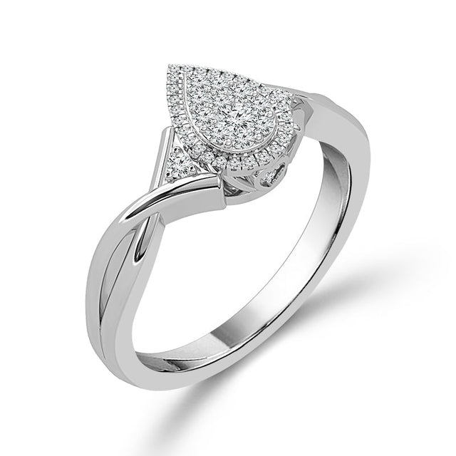 1/4ctw Diamond Pear Frame White Gold Promise Ring - Size 7
