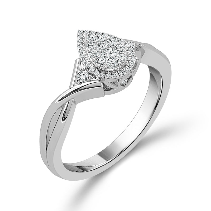 1/4ctw Diamond Pear Frame White Gold Promise Ring - Size 7