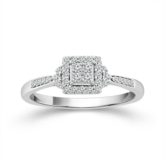1/4ctw Diamond Princess Halo White Gold Promise Ring - Size 8.5