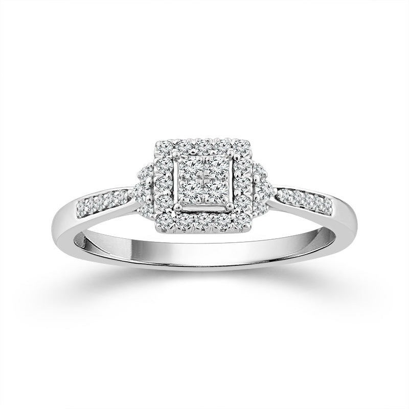 1/4ctw Diamond Princess Halo White Gold Promise Ring - Size 8.5