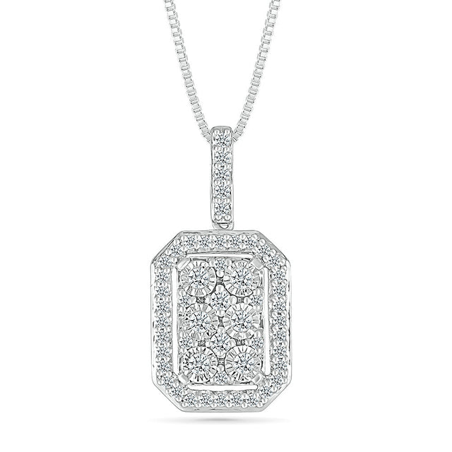 1/4ctw Diamond Rectangle Sterling Silver Pendant Necklace
