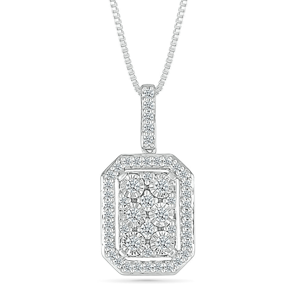 1/4ctw Diamond Rectangle Sterling Silver Pendant Necklace
