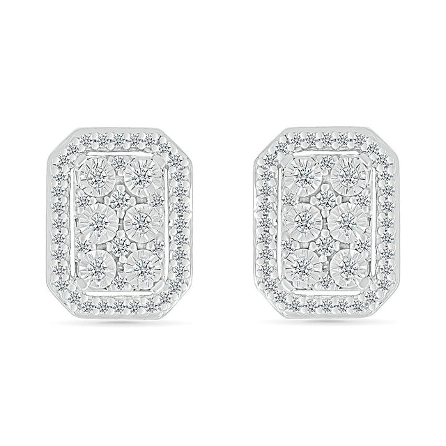 1/4ctw Diamond Rectangle Sterling Silver Stud Earrings