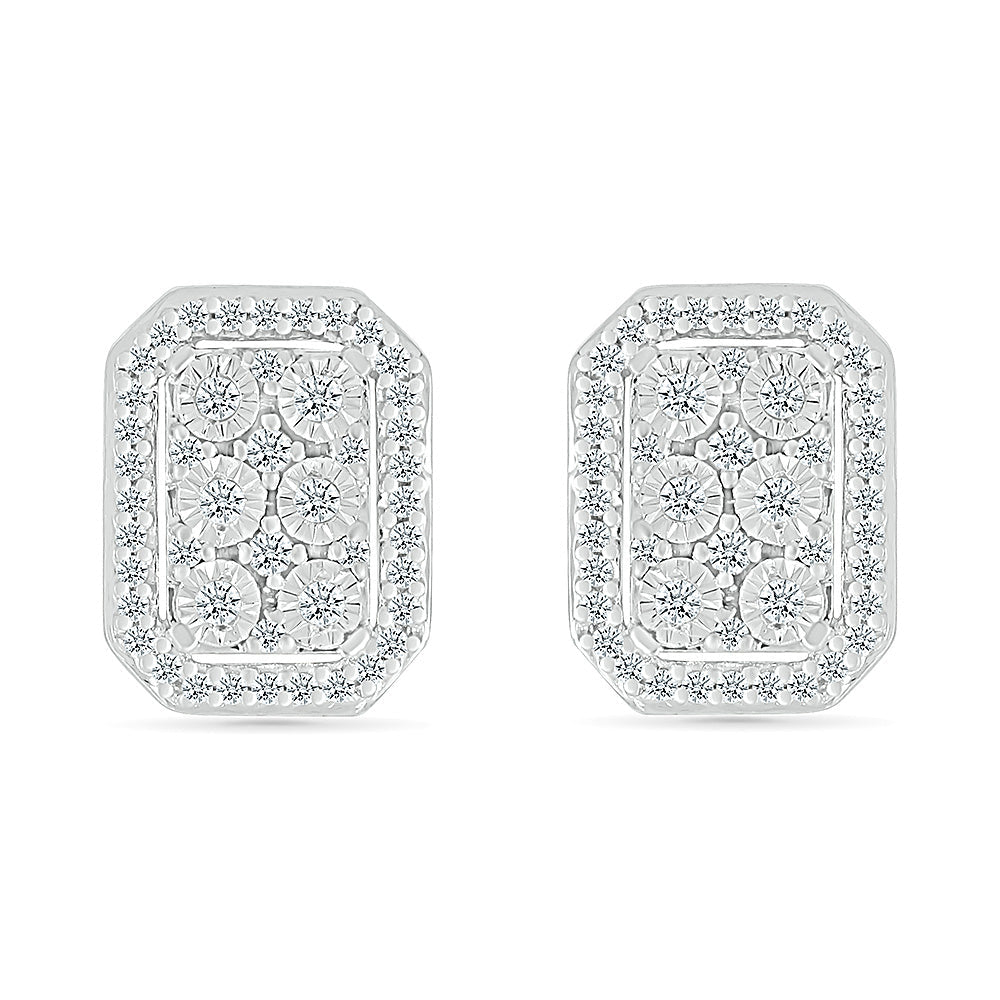 1/4ctw Diamond Rectangle Sterling Silver Stud Earrings