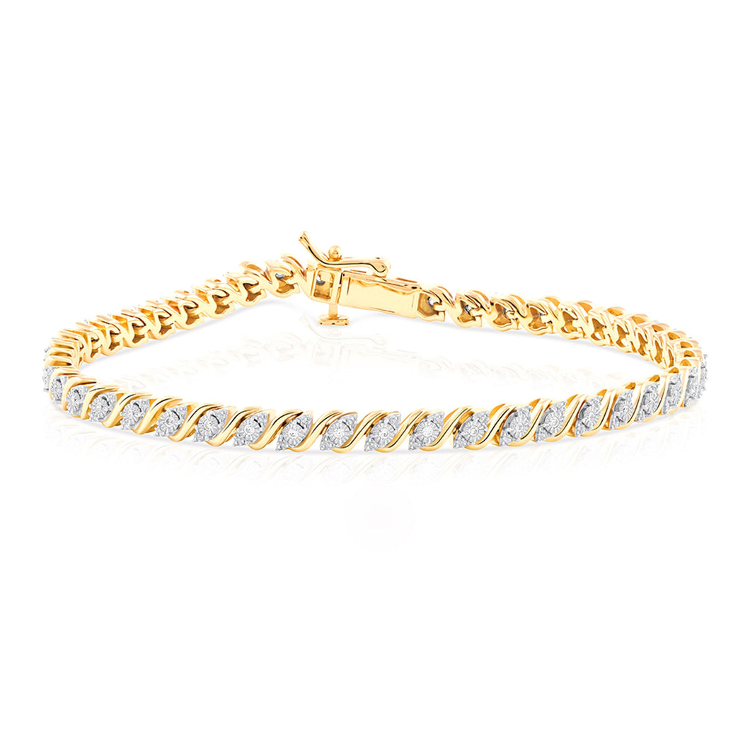 1/4ctw Diamond S-Link Yellow Gold Tennis Bracelet