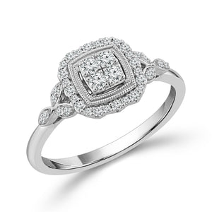 1/4ctw Diamond Scalloped Halo White Gold Promise Ring - Size 7