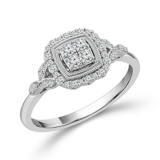 1/4ctw Diamond Scalloped Halo White Gold Promise Ring - Size 7