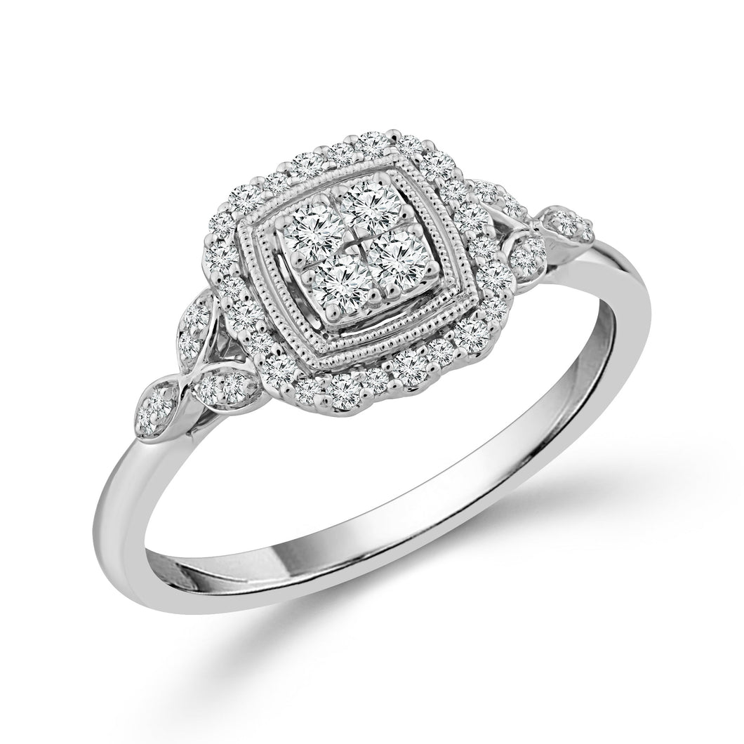 1/4ctw Diamond Scalloped Halo White Gold Promise Ring - Size 7