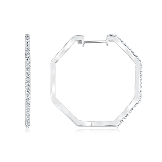 1/4ctw Diamond Sterling Silver Octagon Hoop Earrings