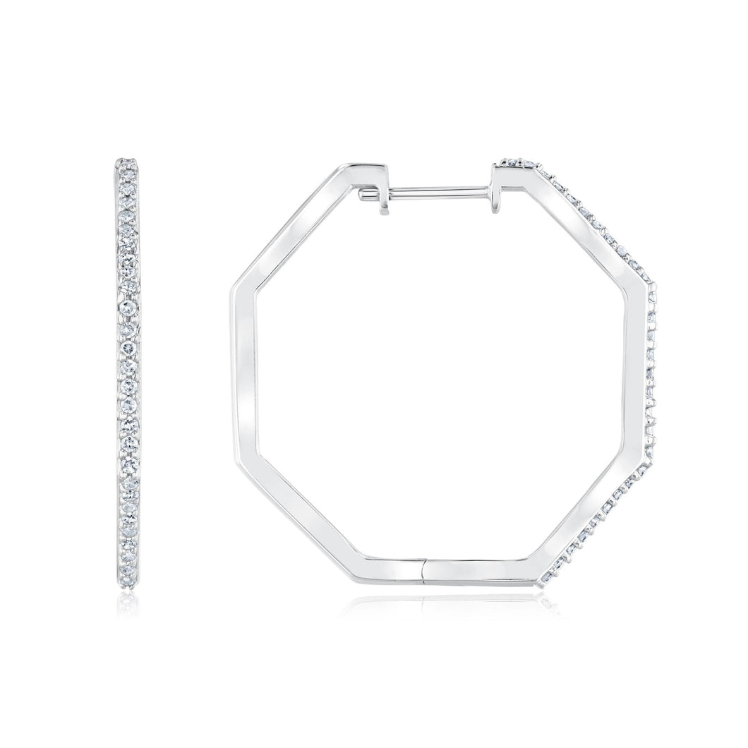 1/4ctw Diamond Sterling Silver Octagon Hoop Earrings