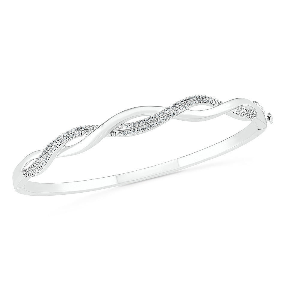 1/4ctw Diamond Sterling Silver Twisted Bangle Bracelet