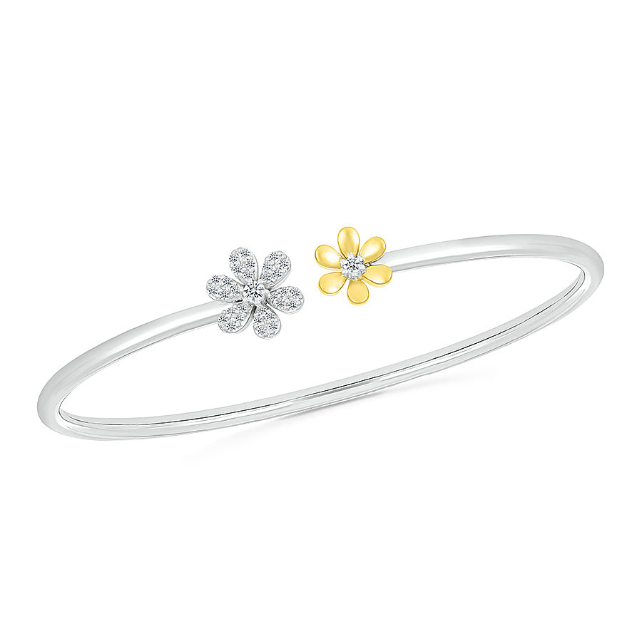 1/4ctw Diamond Two-Tone Flower Open Cuff Bracelet