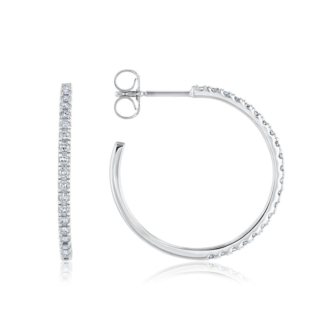 1/4ctw Diamond White Gold Hoop Earrings