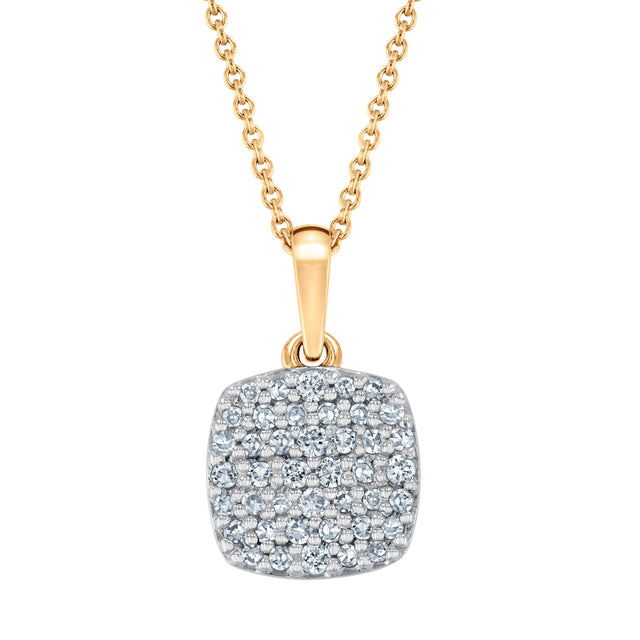 1/4ctw Diamond Yellow Gold Cushion Pendant Necklace