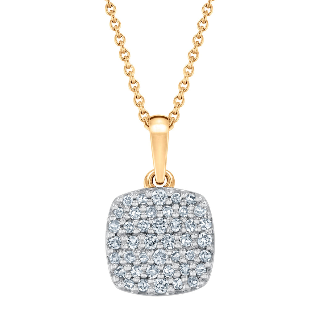 1/4ctw Diamond Yellow Gold Cushion Pendant Necklace