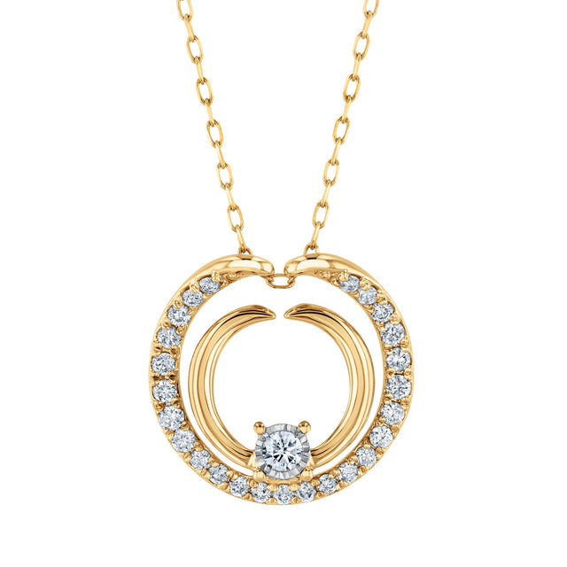 1/4ctw Diamond Yellow Gold Double Circle Pendant Necklace