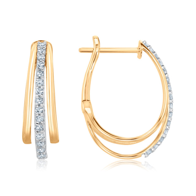 1/4ctw Diamond Yellow Gold Multi-Row Hoop Earrings