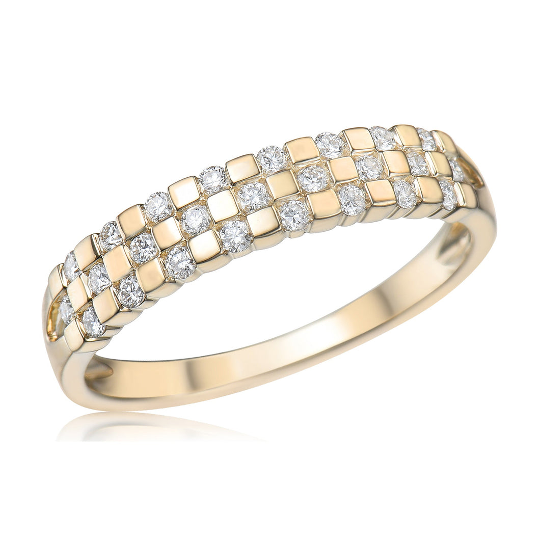 1/4ctw Diamond Yellow Gold Multi-Row Ring - Size 6