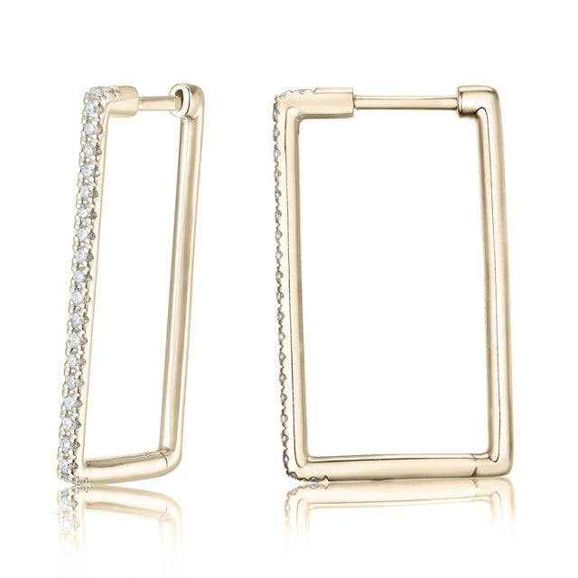 1/4ctw Diamond Yellow Gold Square Hoop Earrings