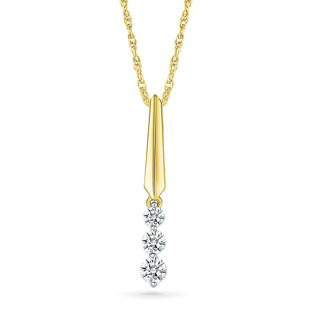 1/4ctw Diamond Yellow Gold Three-Stone Pendant Necklace