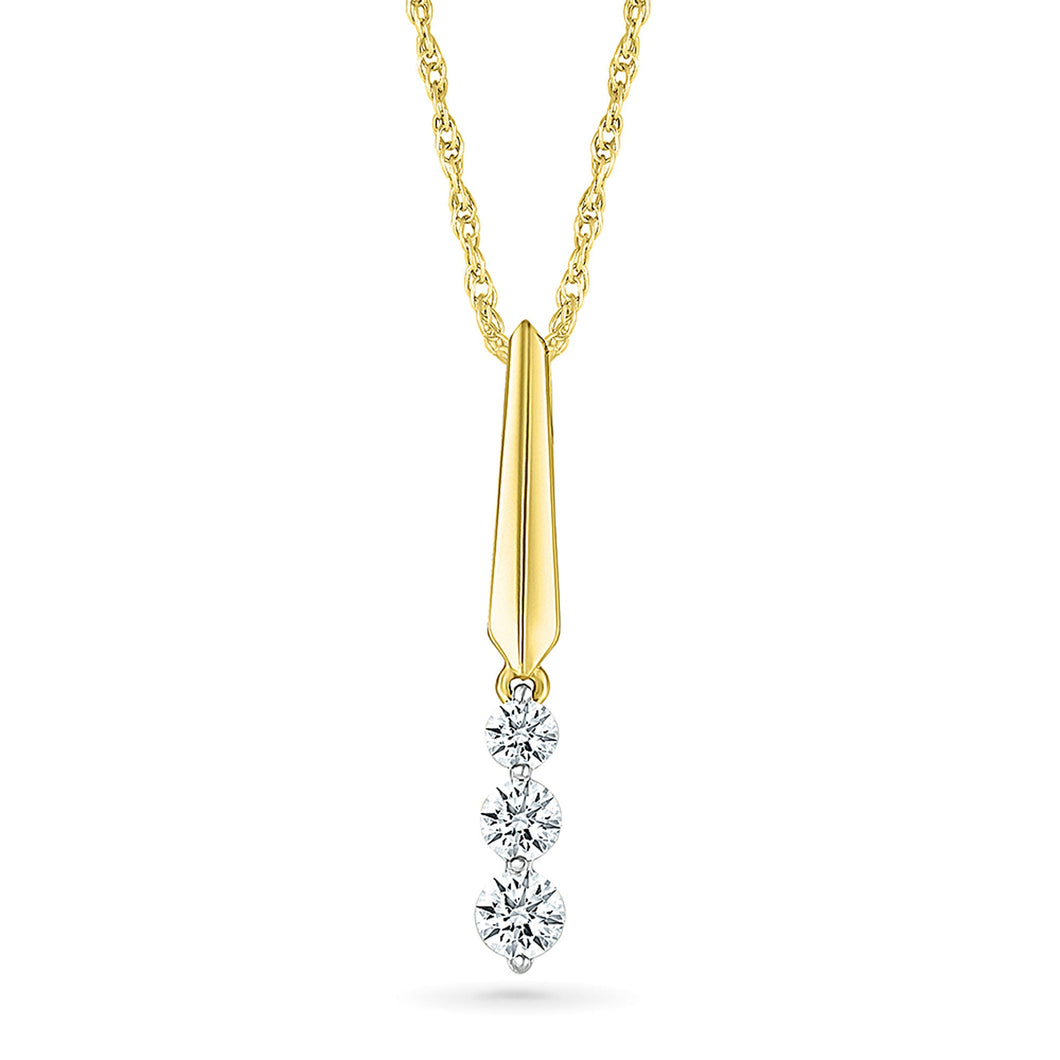1/4ctw Diamond Yellow Gold Three-Stone Pendant Necklace