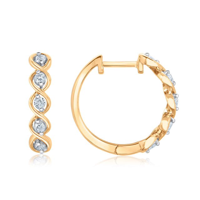 1/4ctw Diamond Yellow Gold Twist Hoop Earrings