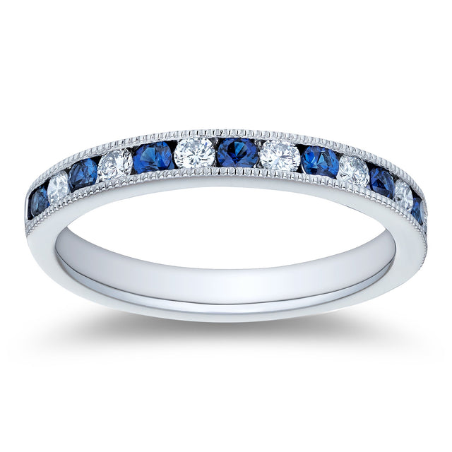 1/4ctw Diamond and Genuine Blue Sapphire Platinum Wedding Band