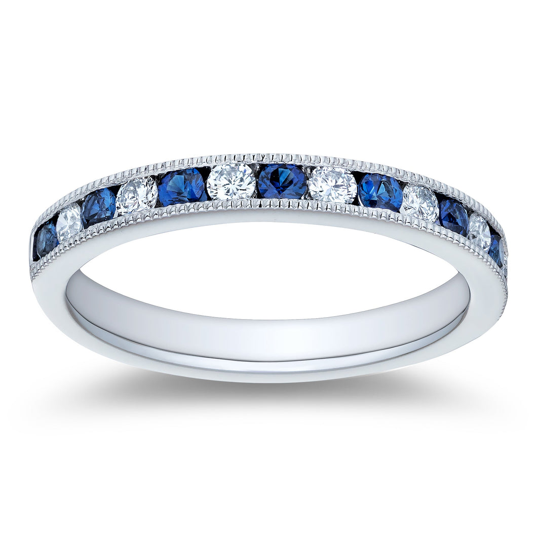 1/4ctw Diamond and Genuine Blue Sapphire Platinum Wedding Band
