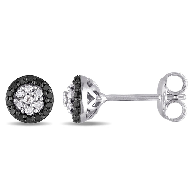 1/4ctw Diamond and Treated Black Diamond Flower Halo Stud Earrings