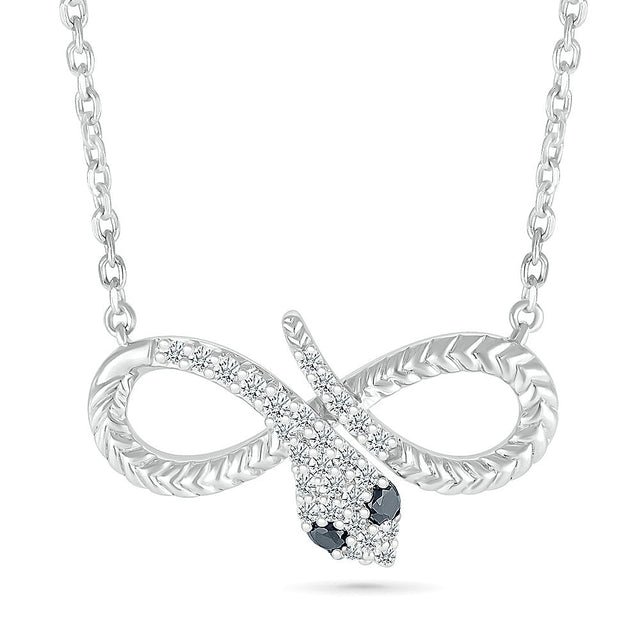 1/4ctw Diamond and Treated Black Diamond Snake Infinity Sterling Silver Necklace
